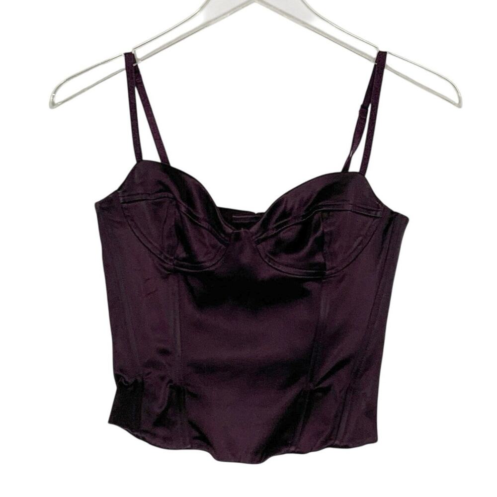 Aritzia Ten Dazzle Satin Bustier Top 4 Maroon Plum Corset Night Out Cocktail